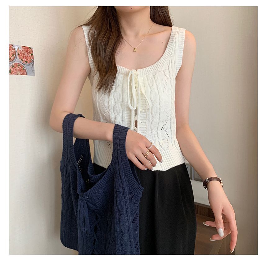 Lace-Up Cable-Knit Knit Vest