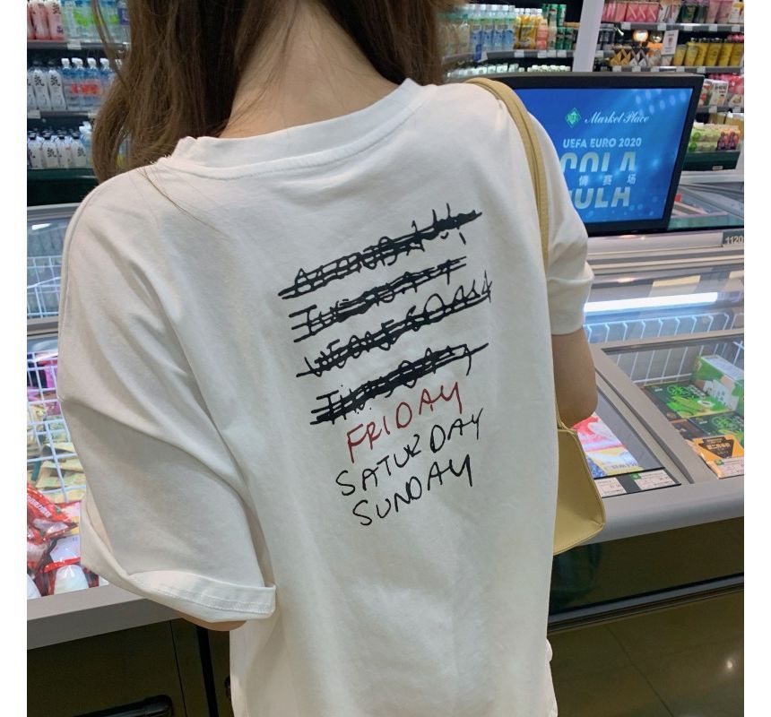 Smiley Print Face Neck Tee Short-Sleeve Tunic Crew