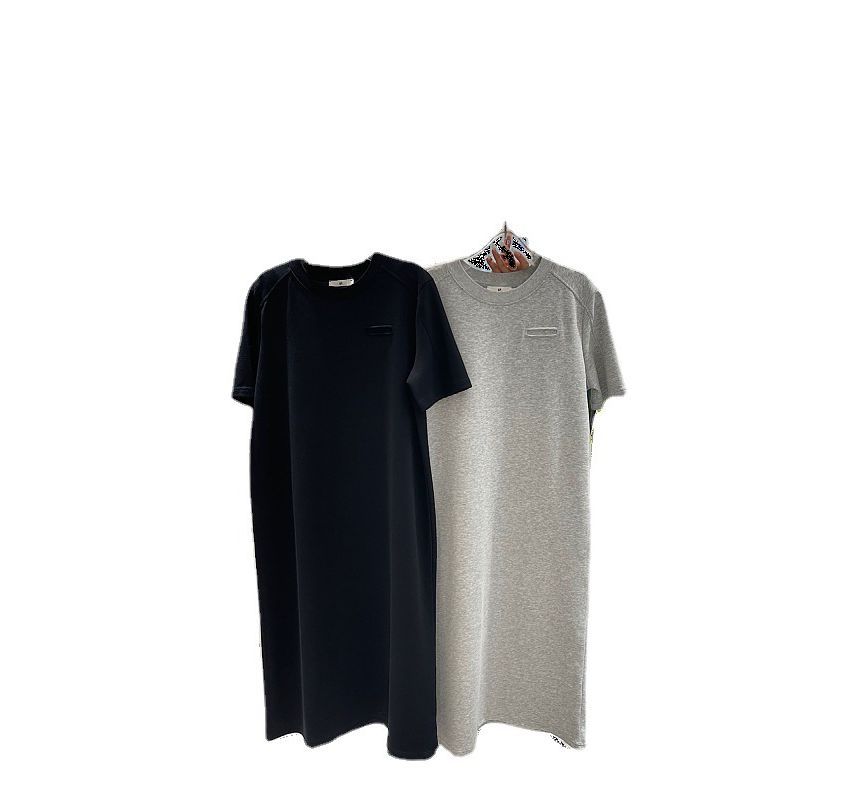 T-Shirt Short-Sleeve Dress Midi Plain Crew Neck