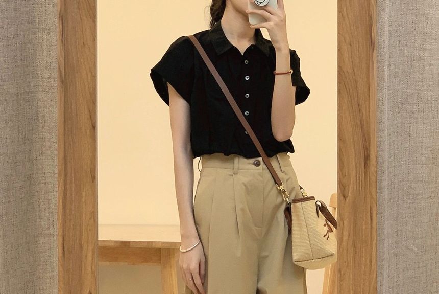 Pantalon large uni taille haute