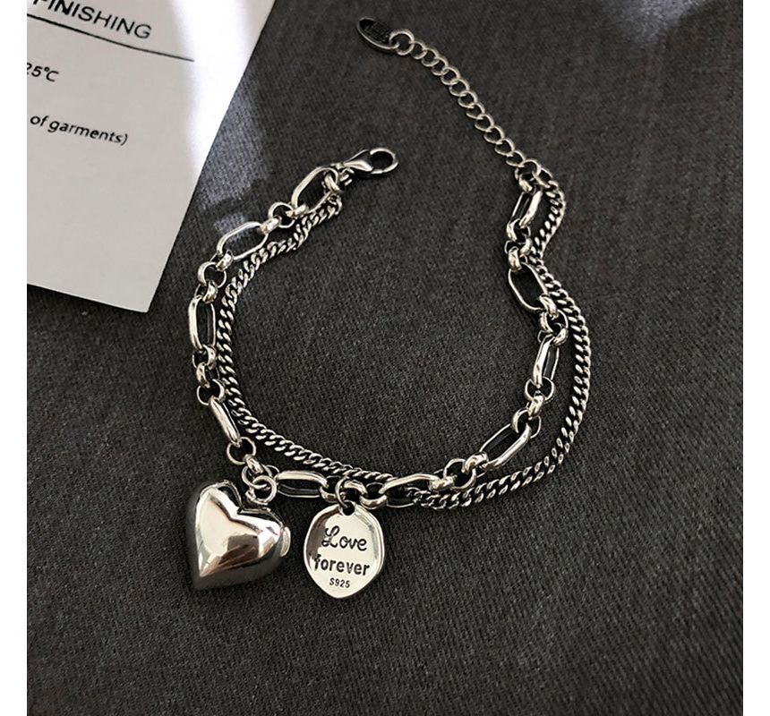 Heart Lettering Pendant Layered Alloy Bracelet