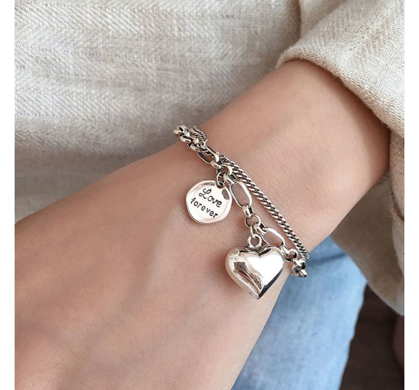 Heart Lettering Pendant Layered Alloy Bracelet