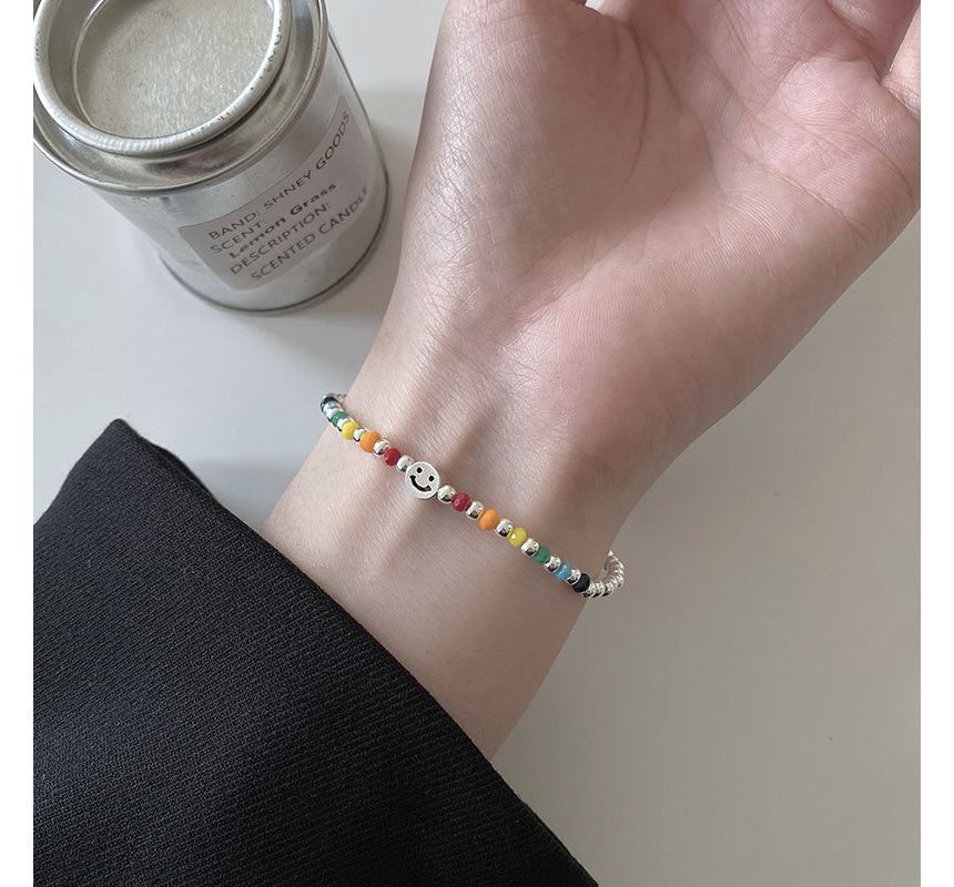Silver Face Rainbow Smiley Bracelet Sterling