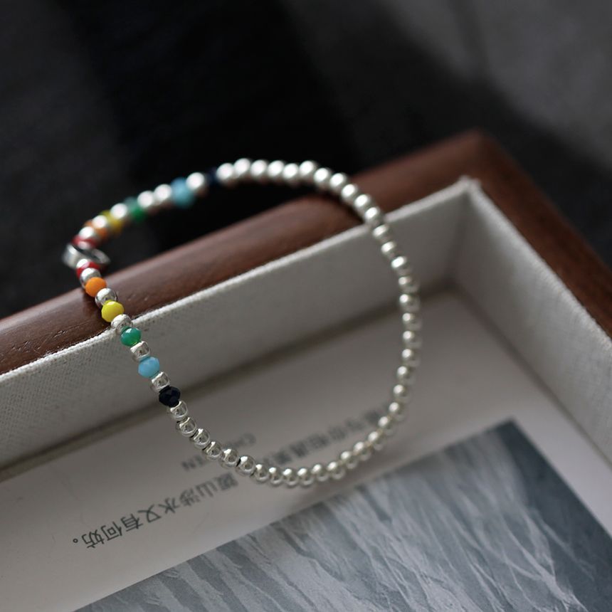 Silver Face Rainbow Smiley Bracelet Sterling