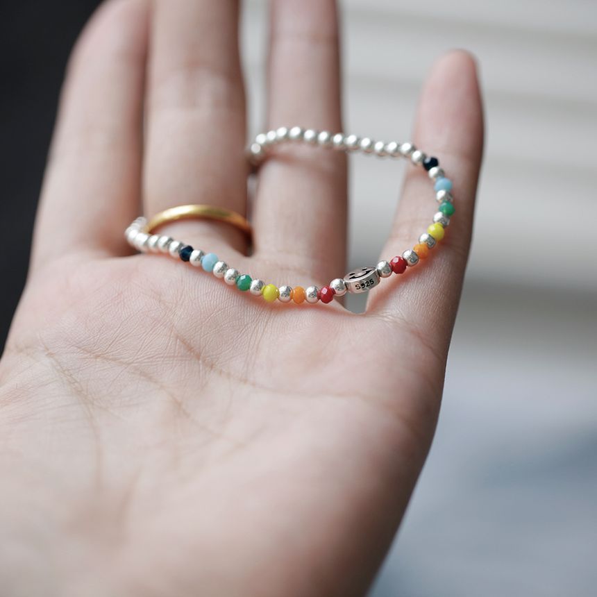 Silver Face Rainbow Smiley Bracelet Sterling