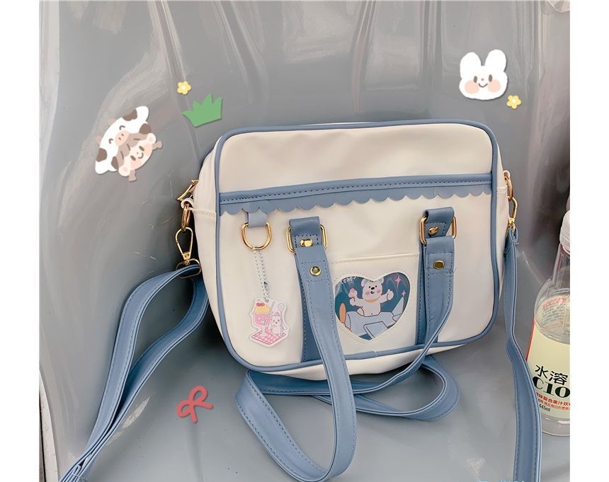 Cartoon Print Faux Leather Tote Bag / Bag Charm / Set