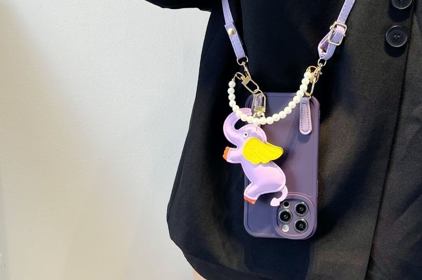 Case Charm Pearl Strap Elephant Leather Phone Faux