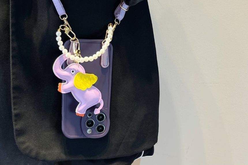 Case Charm Pearl Strap Elephant Leather Phone Faux