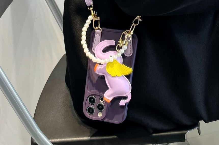 Case Charm Pearl Strap Elephant Leather Phone Faux