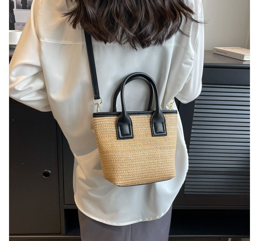 Top Handle Straw Crossbody Bag