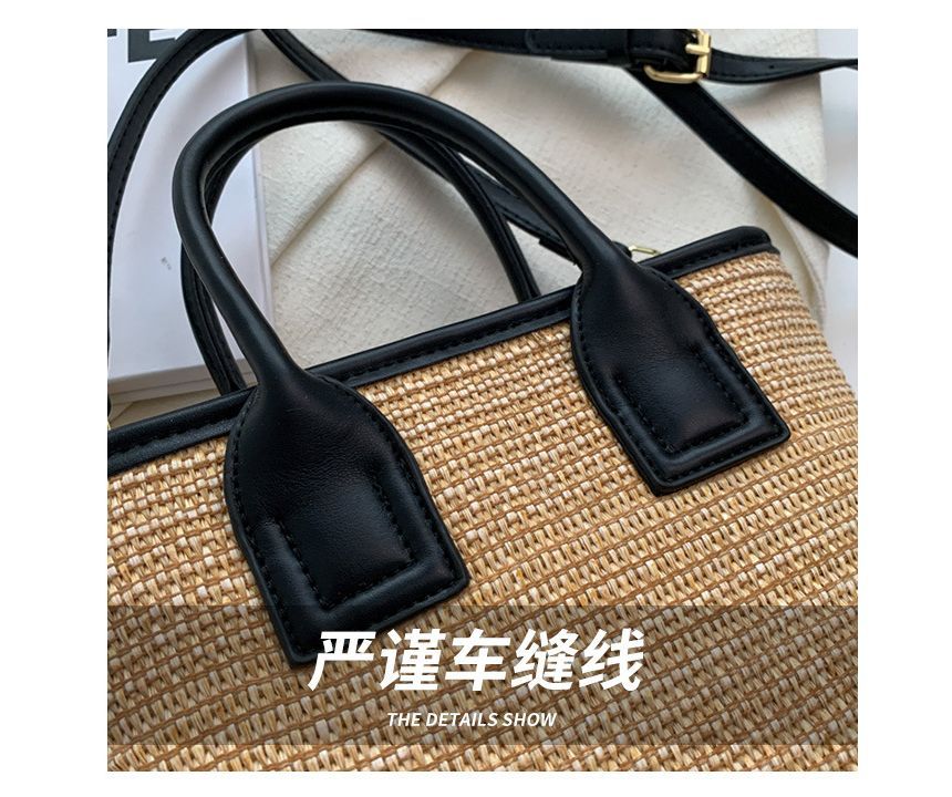 Top Handle Straw Crossbody Bag