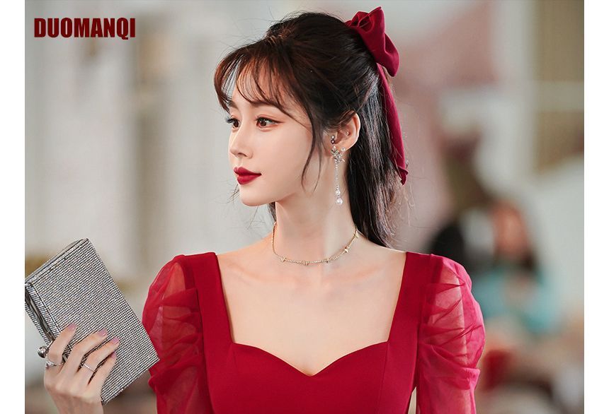 / Evening Short-Sleeve A-Line Gown Sweetheart Neckline Dress Mesh