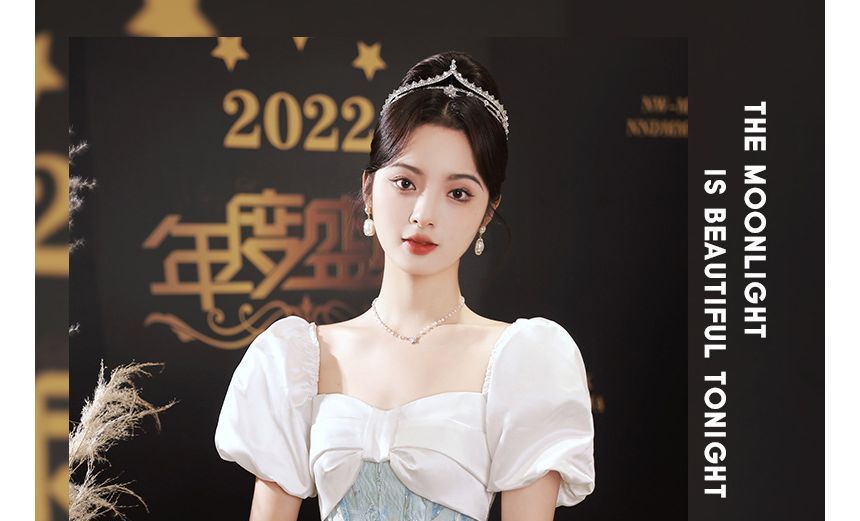 Short-Sleeve Square Neck Corset Waist Evening Gown