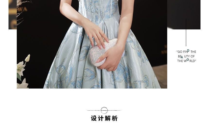 Short-Sleeve Square Neck Corset Waist Evening Gown