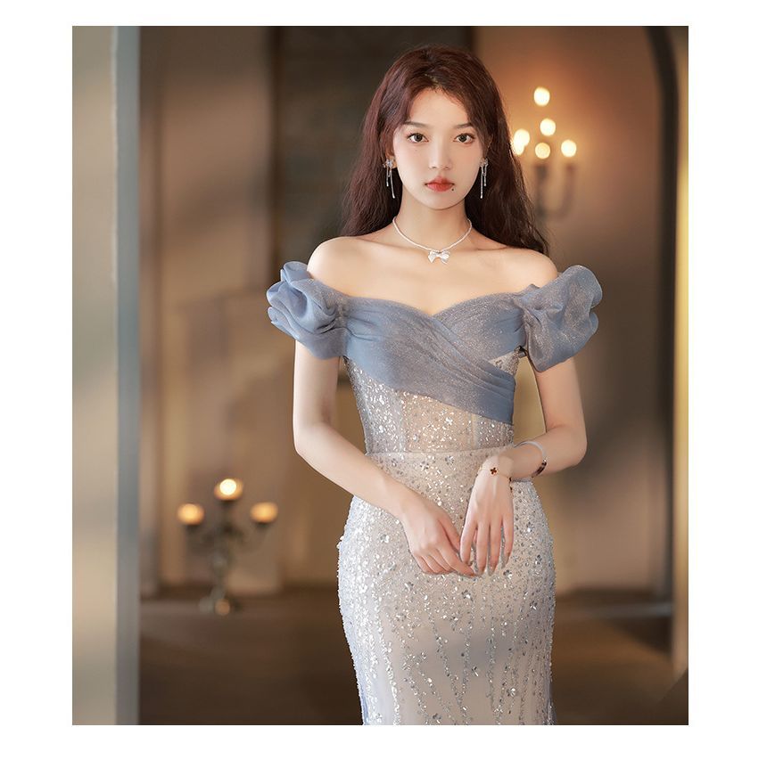Evening Off Trained Gown A-Line Shoulder Mesh