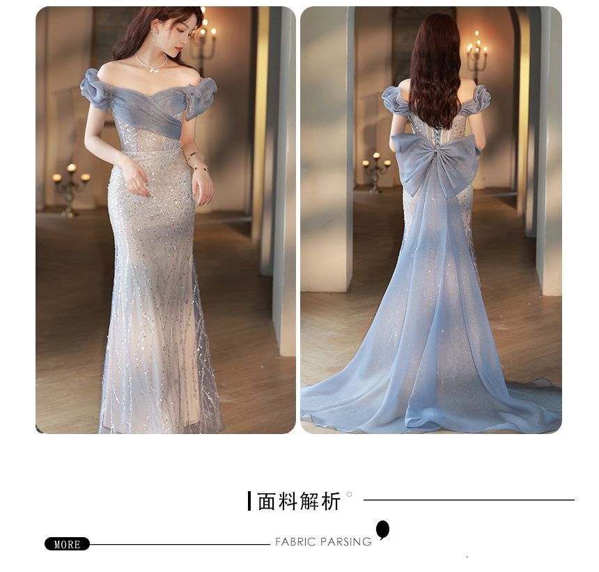 Evening Off Trained Gown A-Line Shoulder Mesh