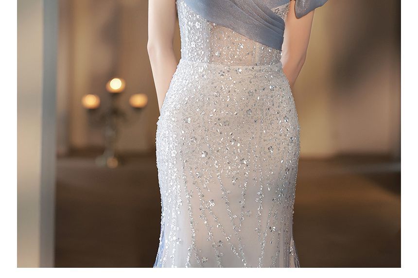 Evening Off Trained Gown A-Line Shoulder Mesh