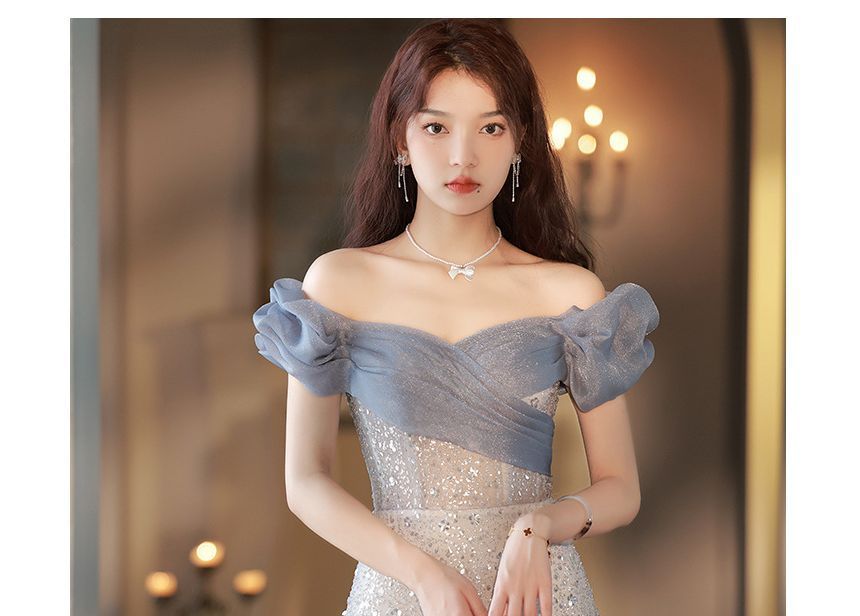 Evening Off Trained Gown A-Line Shoulder Mesh