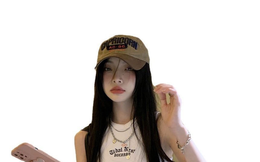 Crew Letter Crop Tank Neck Embroidered Top