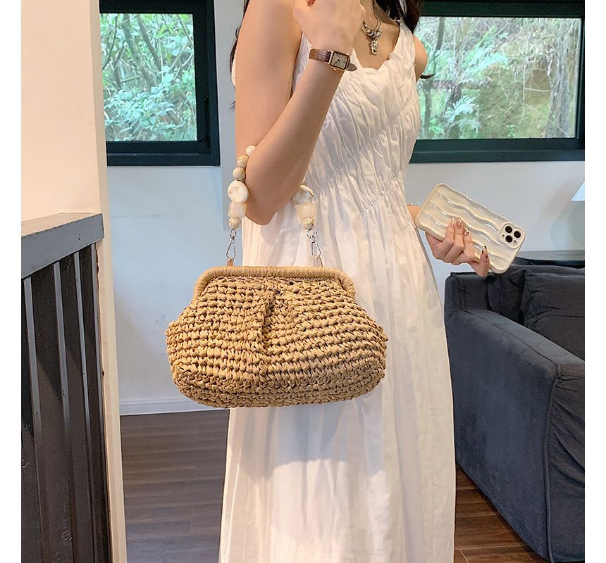 Bead Strap Handbag Straw