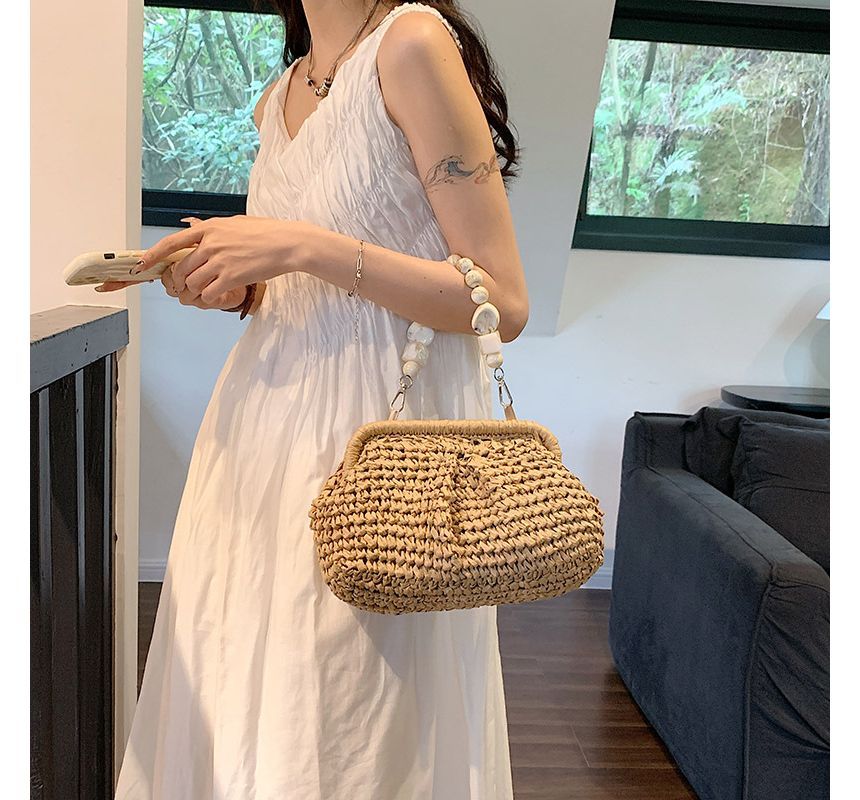 Bead Strap Handbag Straw