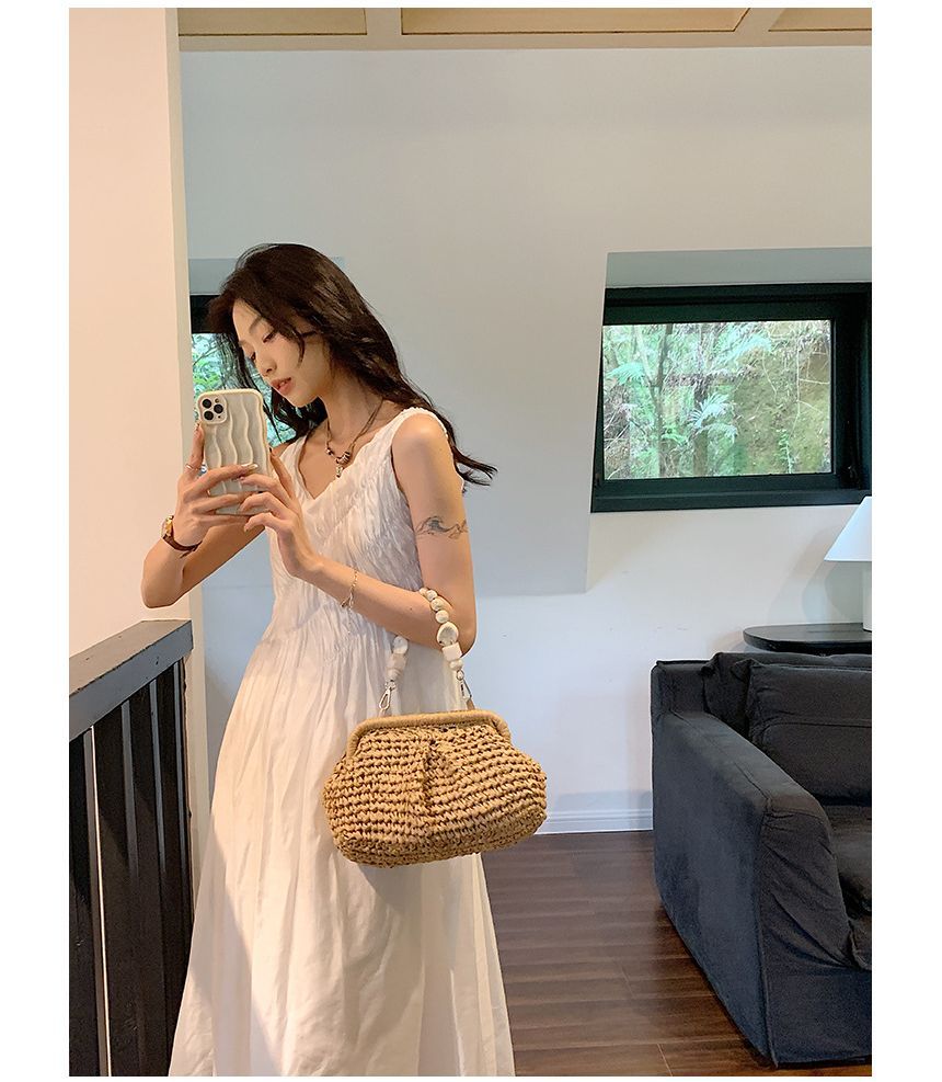 Bead Strap Handbag Straw