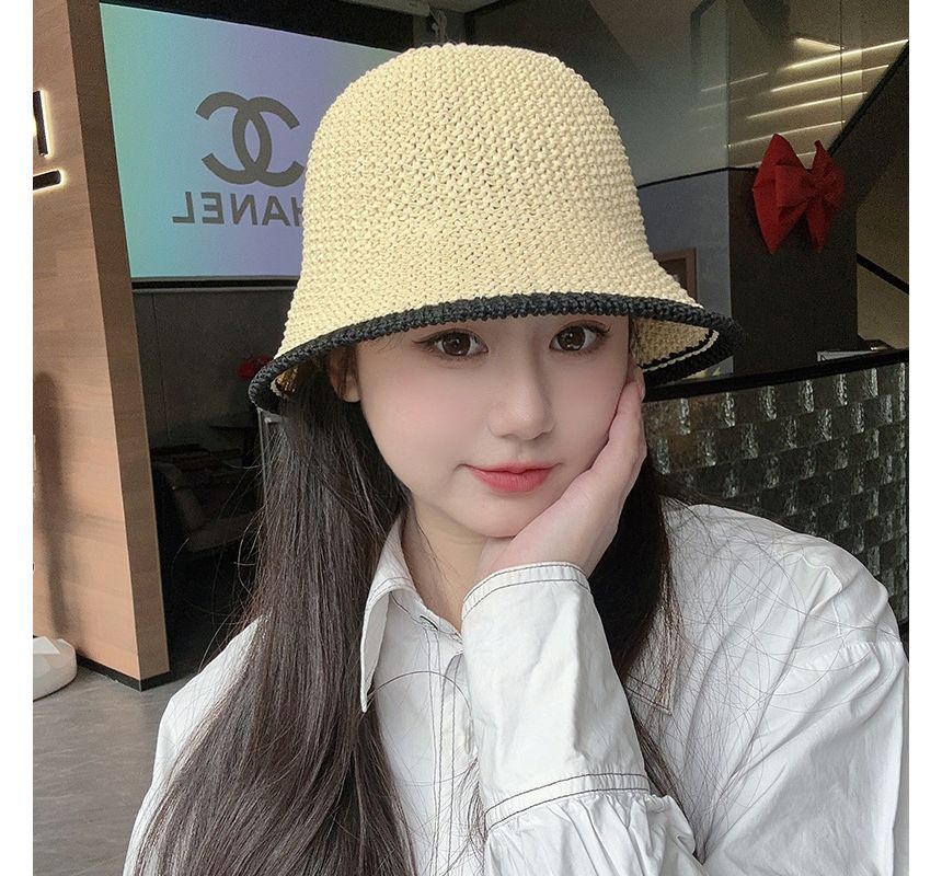 Contrast Trim Straw Bucket Hat