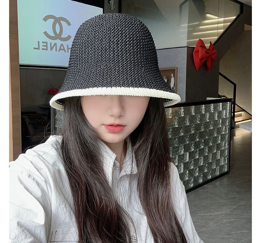 Contrast Trim Straw Bucket Hat