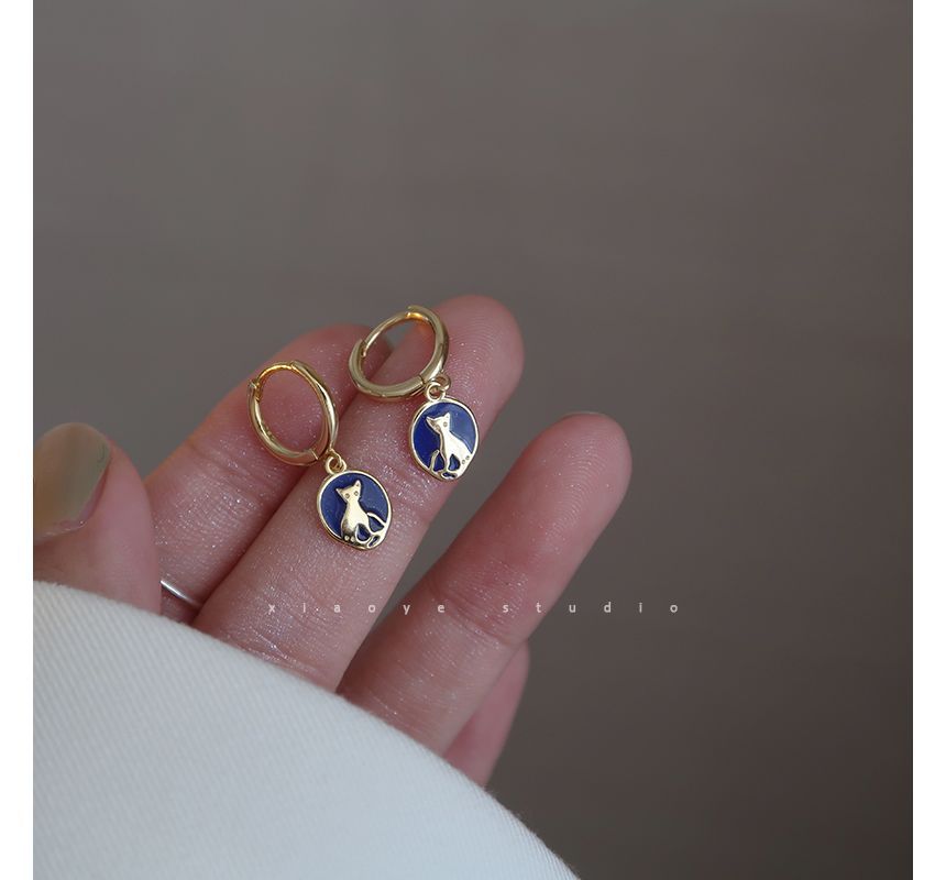 Earring Silver Dangle Cat Sterling