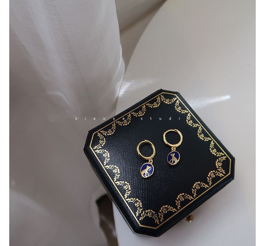 Earring Silver Dangle Cat Sterling