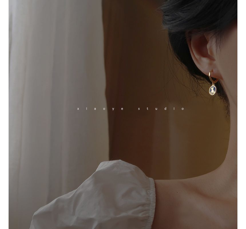 Earring Silver Dangle Cat Sterling