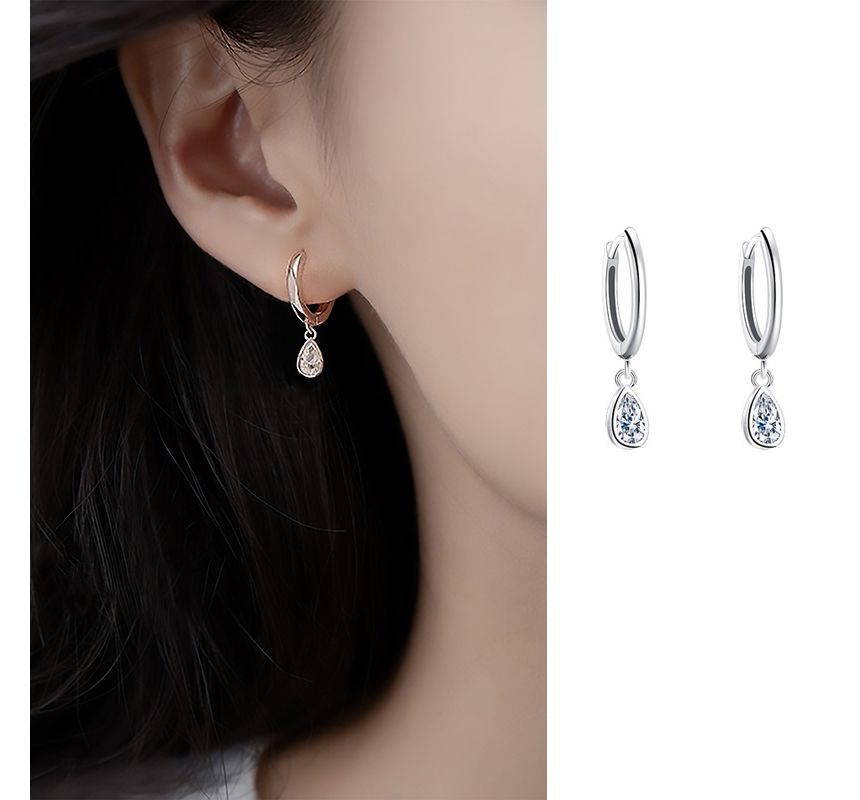 Droplet Sterling Silver Rhinestone Dangle Earring