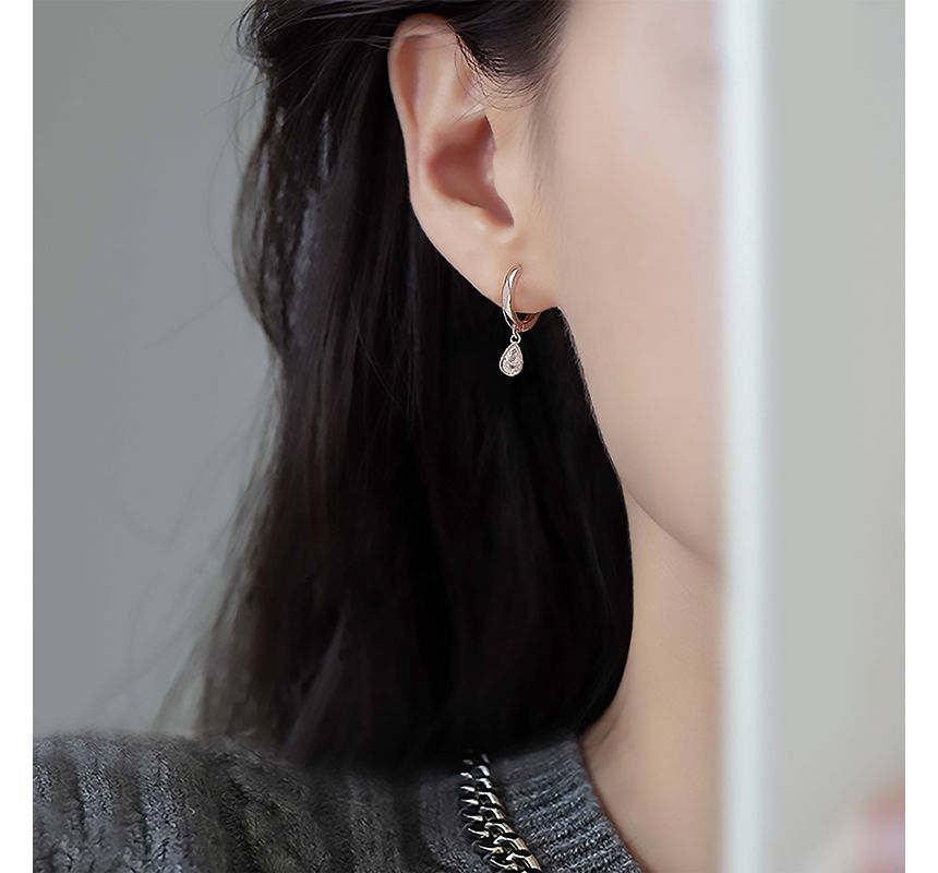 Droplet Sterling Silver Rhinestone Dangle Earring