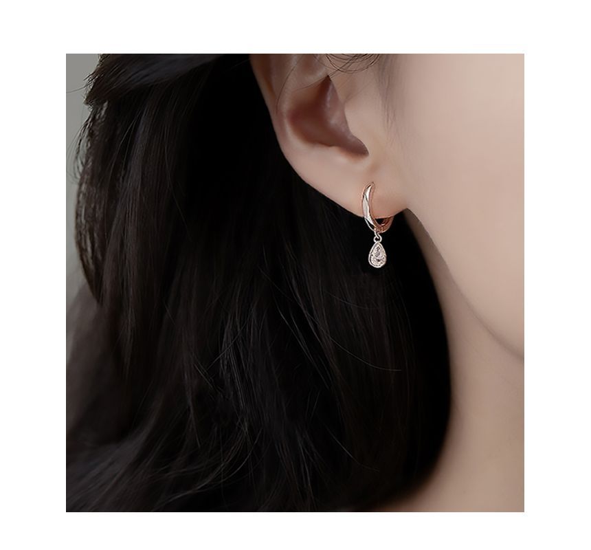 Droplet Sterling Silver Rhinestone Dangle Earring