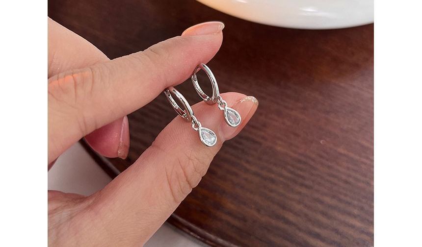 Droplet Sterling Silver Rhinestone Dangle Earring