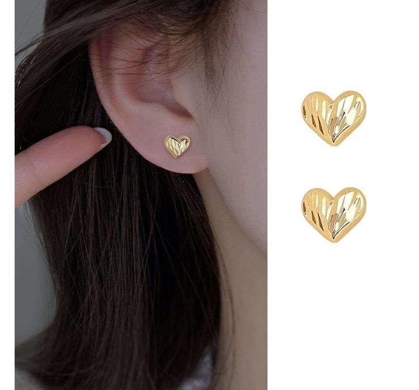 Silver Sterling Textured Earring Heart