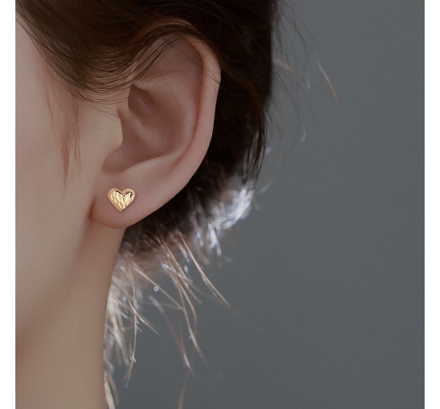 Silver Sterling Textured Earring Heart