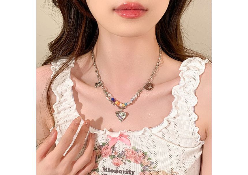 Pendant Sterling Choker Bead Silver Heart