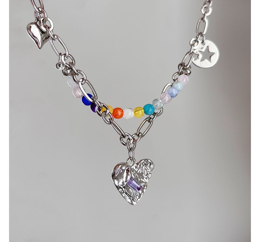 Pendant Sterling Choker Bead Silver Heart