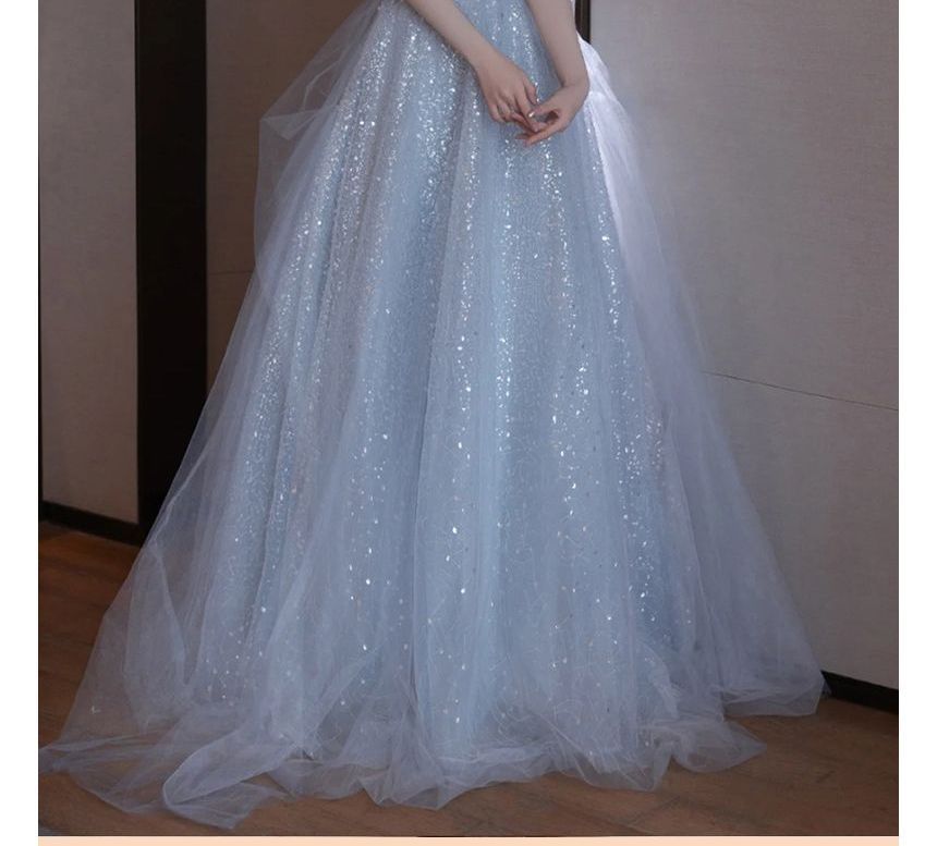 Glitter Midi A-Line Cold Evening Shoulder Gown