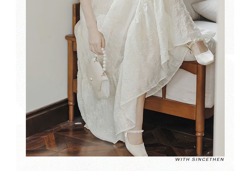 Sleeveless Crew Neck Plain Embroidered Panel Maxi A