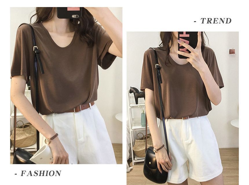 T-Shirt Plain V-Neck Short-Sleeve