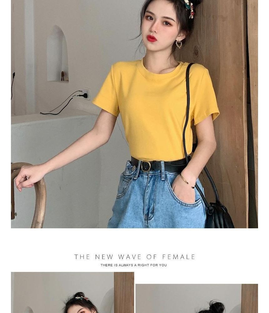 Plain Neck Short-Sleeve Tee Round