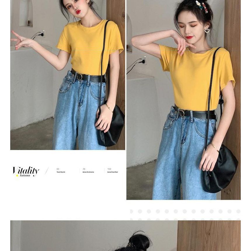 Plain Neck Short-Sleeve Tee Round