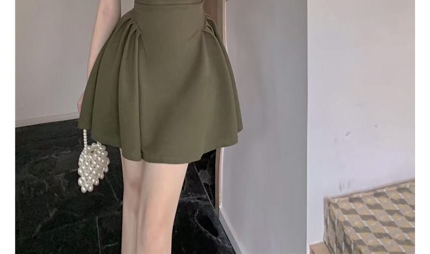 Mini Neck Square Dress A-Line Plain Short-Sleeve