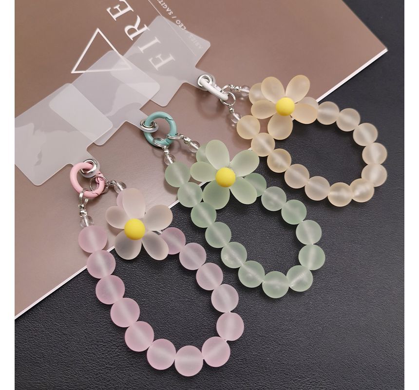 Floral Bead Phone Strap with Lanyard Pad