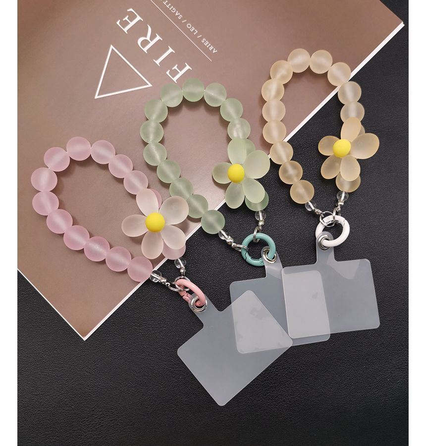 Floral Bead Phone Strap with Lanyard Pad