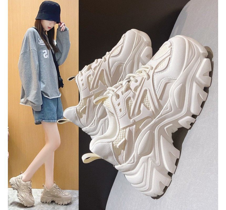 Plain Platform Panel Mesh Sneakers