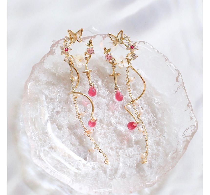 Butterfly Floral Earring Fringed Swirl Alloy