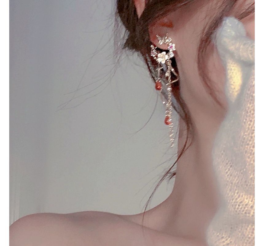 Butterfly Floral Earring Fringed Swirl Alloy